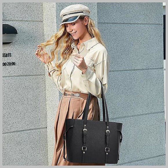 Women Fashion Synthetic Leather Handbags Tote Bag Shoulder Bag Black-b-01 - Picture 2 of 6
